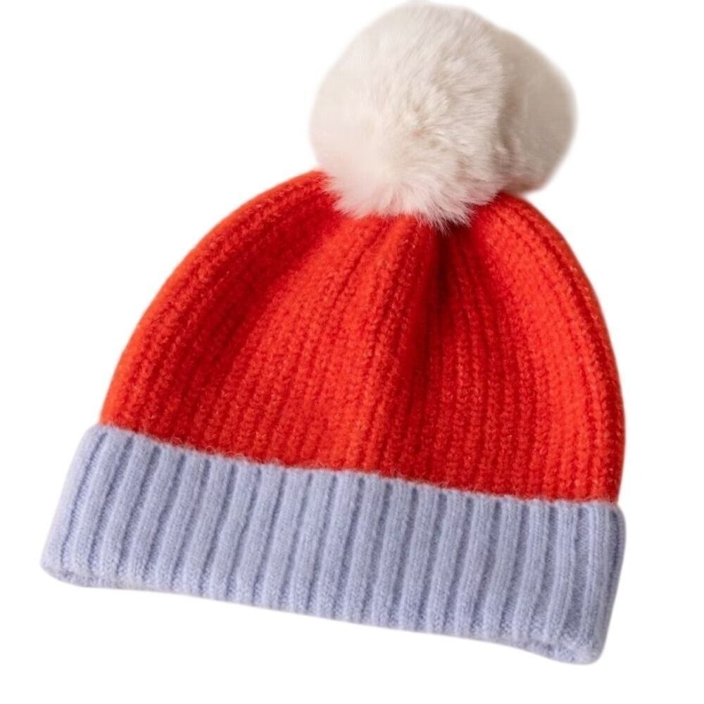 Shiraleah Jane Beanie Orange Blue White Pom-Pom Women One Size NWT